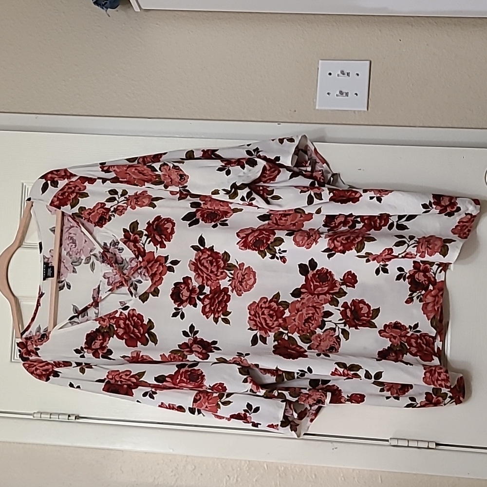 Torrid White Floral Cross Front Bell Sleeve Top